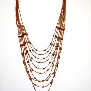 Multi-Colored Beaded Multi-Strand Bib Necklace. 33 inches